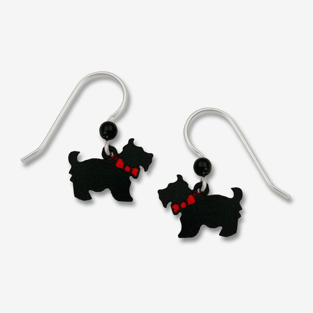 Sienna Sky Earrings: Black Scottie Dog with Red Bow