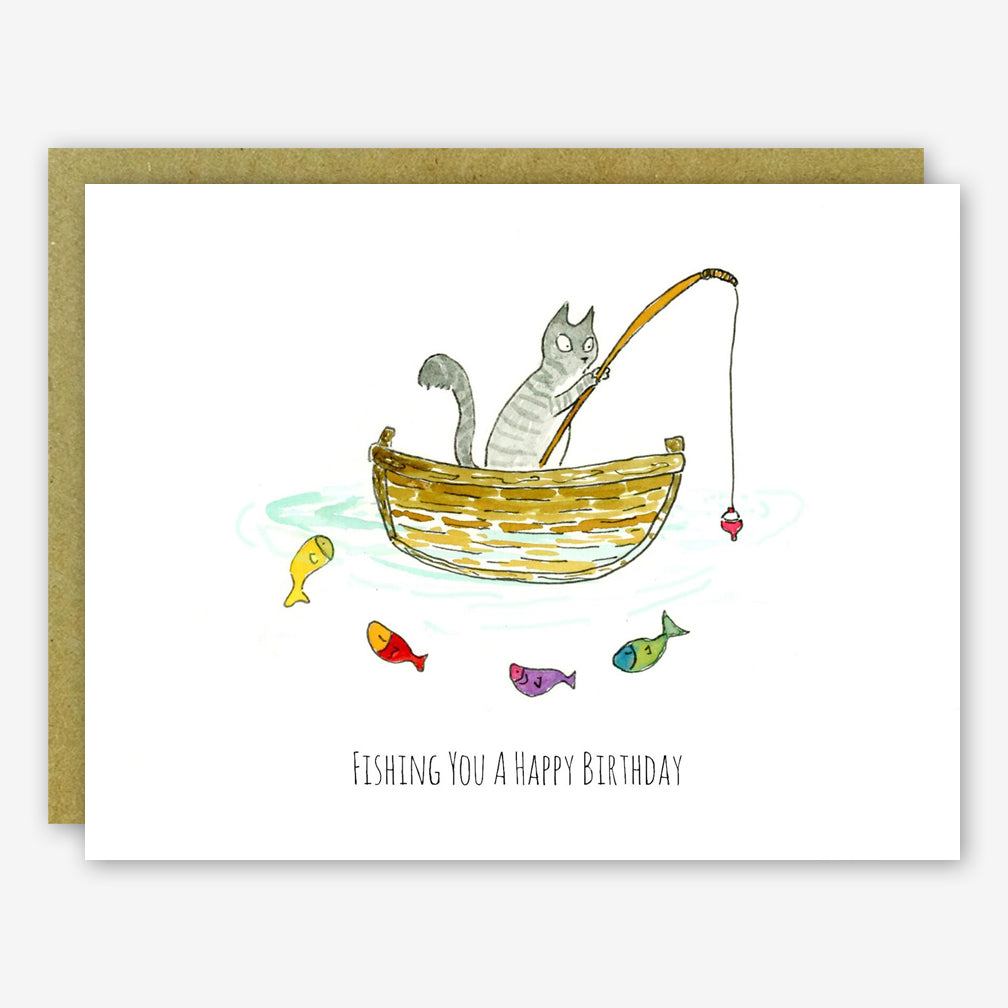 SquidCat, Ink Birthday Card: Fishing You Happy Birthday - Helen Winnemore's
