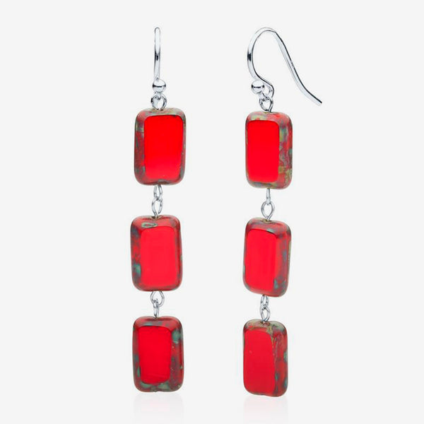 Stefanie Wolf Designs: Earrings: Trilogy, Triple Tile Red