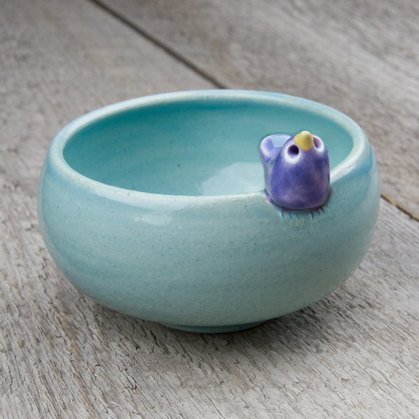 Tasha McKelvey: Small Ceramic Bird Bowl: Aqua/Purple