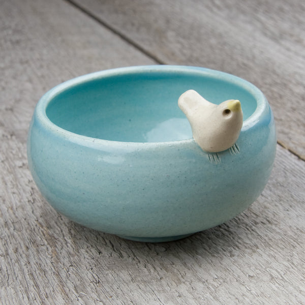Tasha McKelvey: Small Ceramic Bird Bowl: Aqua/White