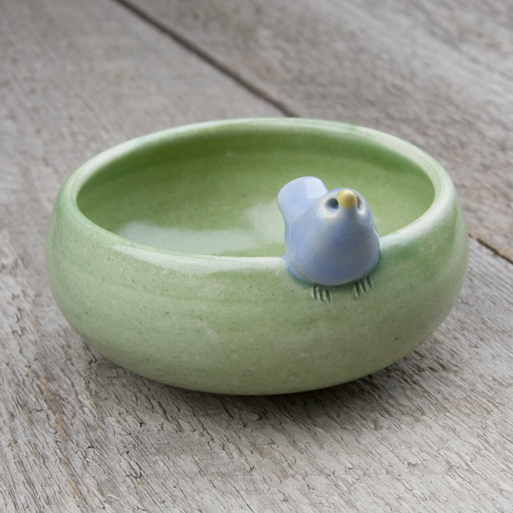 Tasha McKelvey: Small Ceramic Bird Bowl: Green/Blue