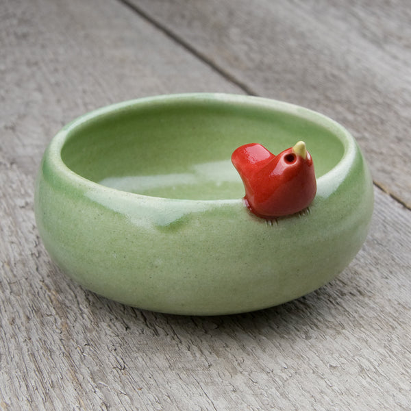 Tasha McKelvey: Small Ceramic Bird Bowl: Green/Red