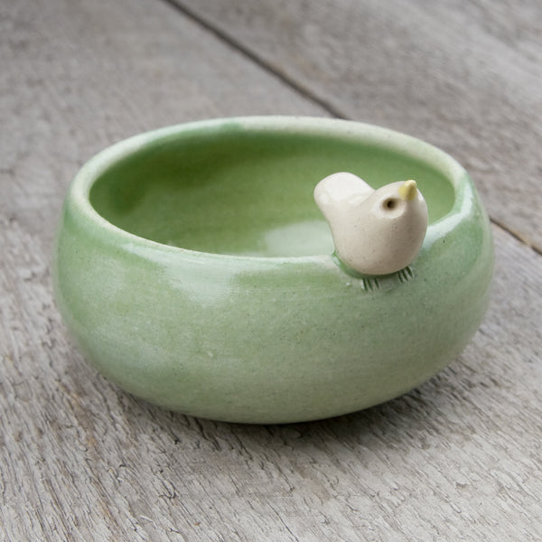 Tasha McKelvey: Small Ceramic Bird Bowl: Green/White