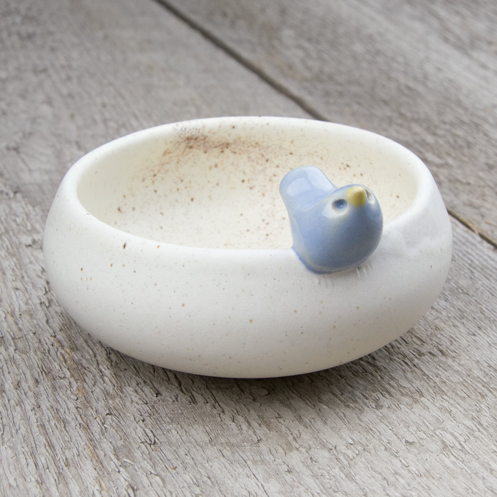 Tasha McKelvey: Small Ceramic Bird Bowl: White/Blue