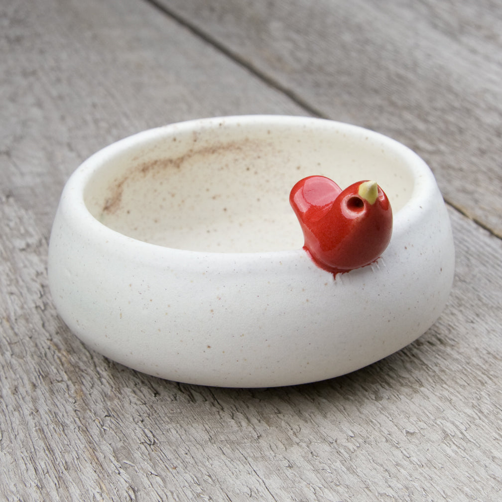 Tasha McKelvey: Small Ceramic Bird Bowl: White/Red