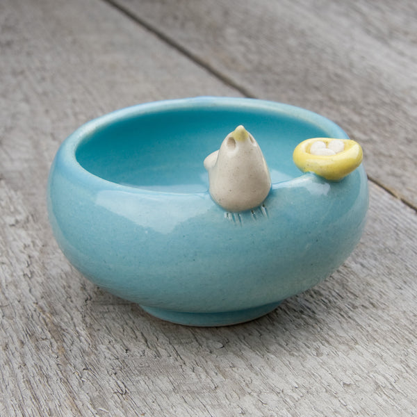 Tasha McKelvey: Small Ceramic Bird Bowl with Nest: Aqua/White