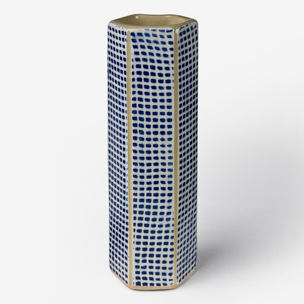 Terrafirma Ceramics: Hexagon Vase: Pixel Cobalt