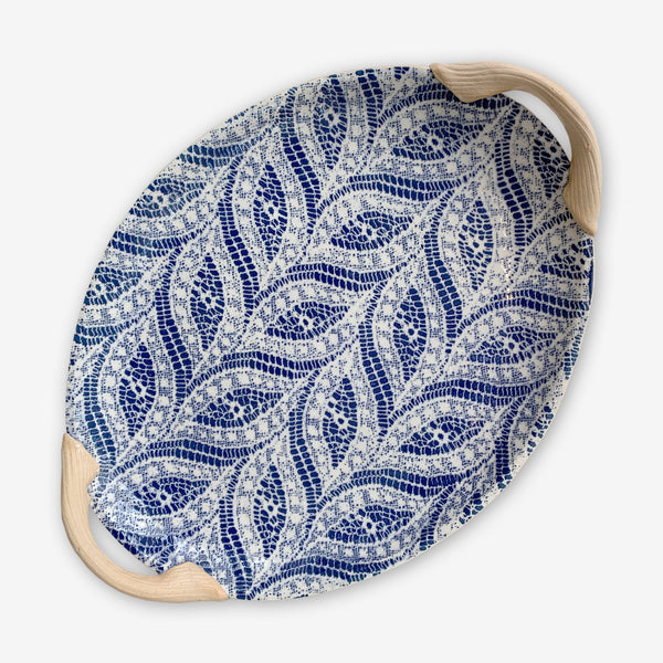 Terrafirma Ceramics: Small Oval Platter with Handles: Paisley Cobalt