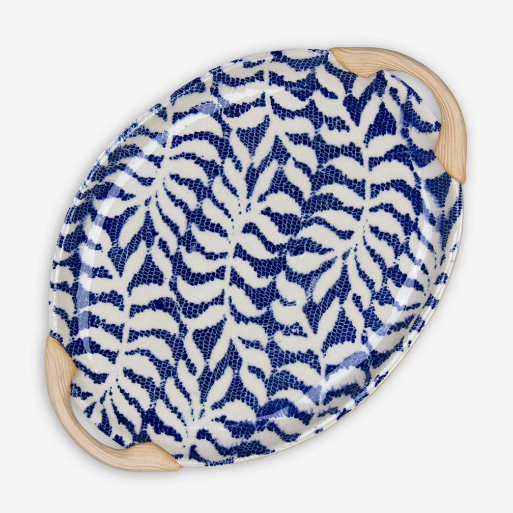 Terrafirma Ceramics: Small Oval Platter with Handles: Fern Cobalt