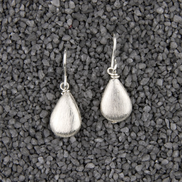 Zina Kao Exclusives Wire Earrings: Brushed Tear Tiny, Silver