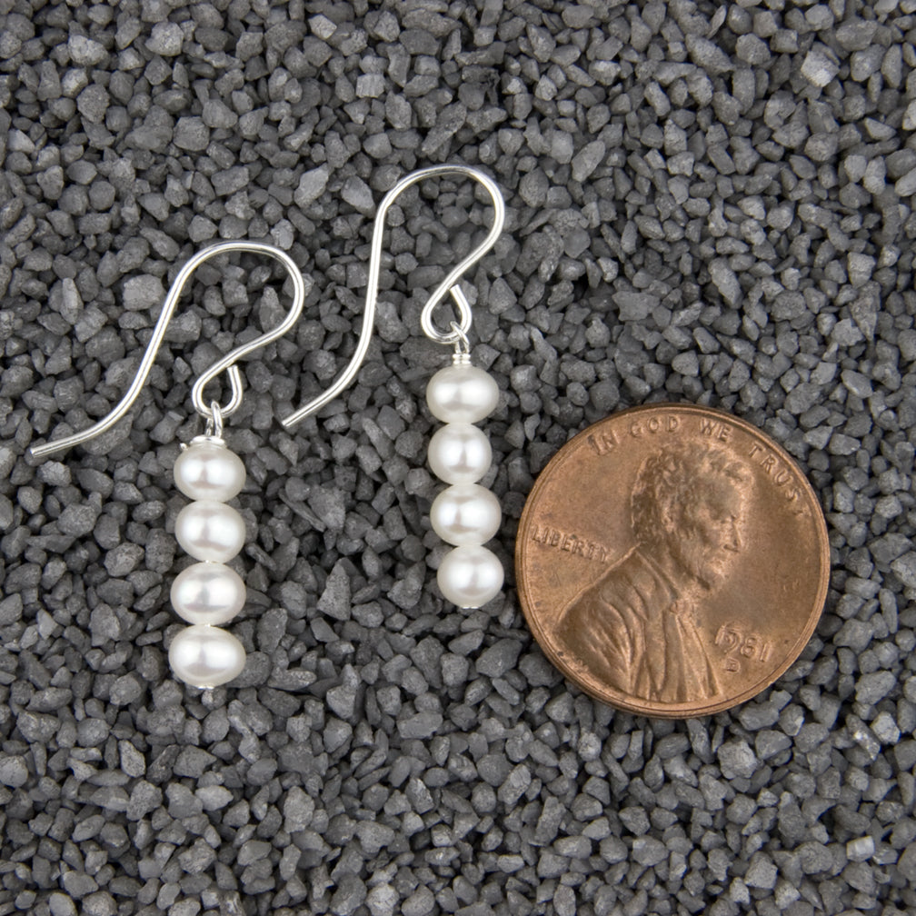 Zina Kao Exclusives Wire Earrings: Tiny Pearl Stick, Silver
