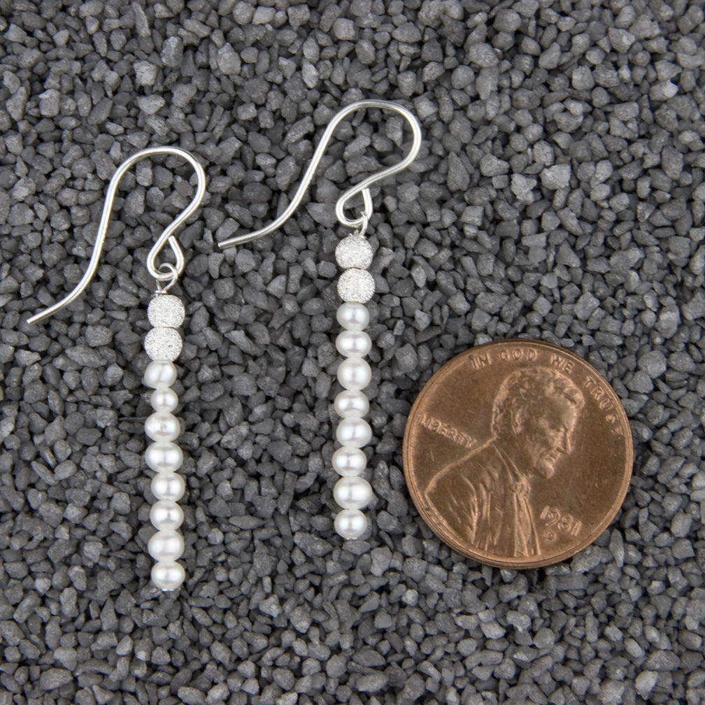 Zina Kao Exclusives Wire Earrings: Tiny Pearl and Stardust Stick, Silver