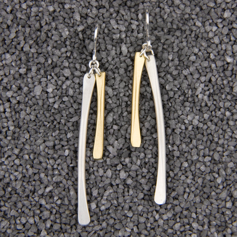 Zina Kao Exclusives Wire Earrings: Thin Stick Double, Mostly Silver
