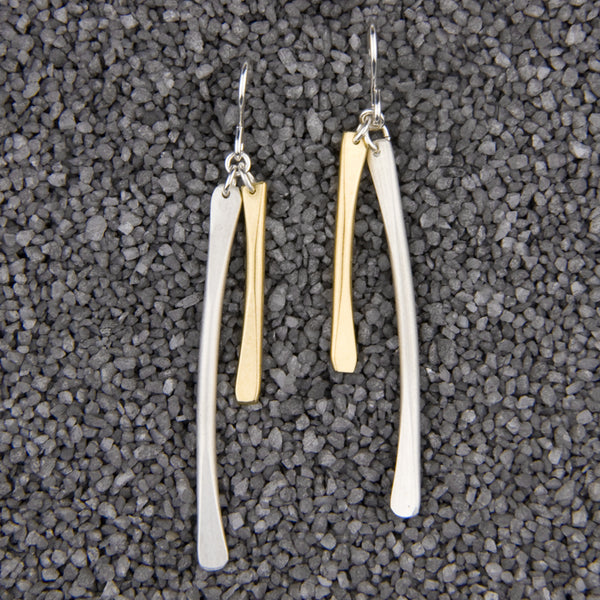 Zina Kao Exclusives Wire Earrings: Thin Stick Double, Mostly Silver