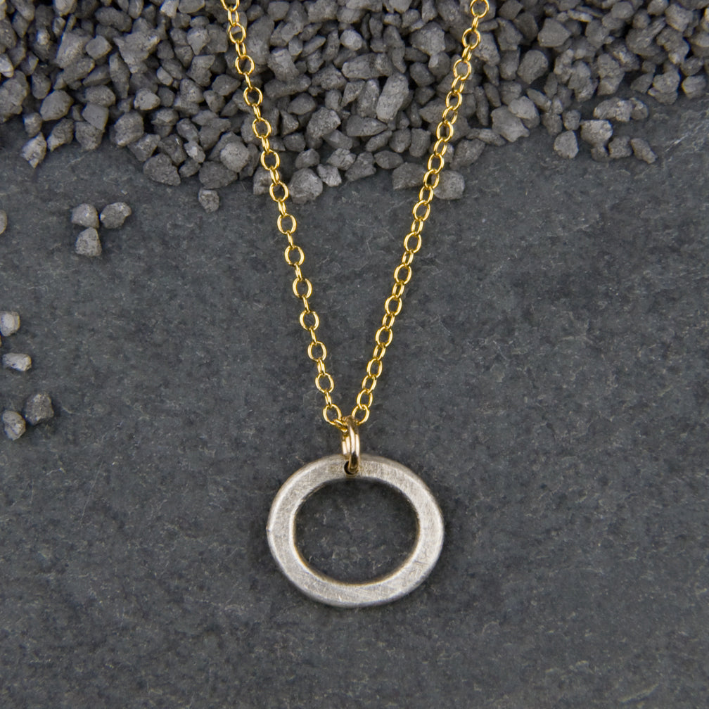 Zina Kao Exclusives Necklace: Baby Geo Oval, Silver with Gold Chain
