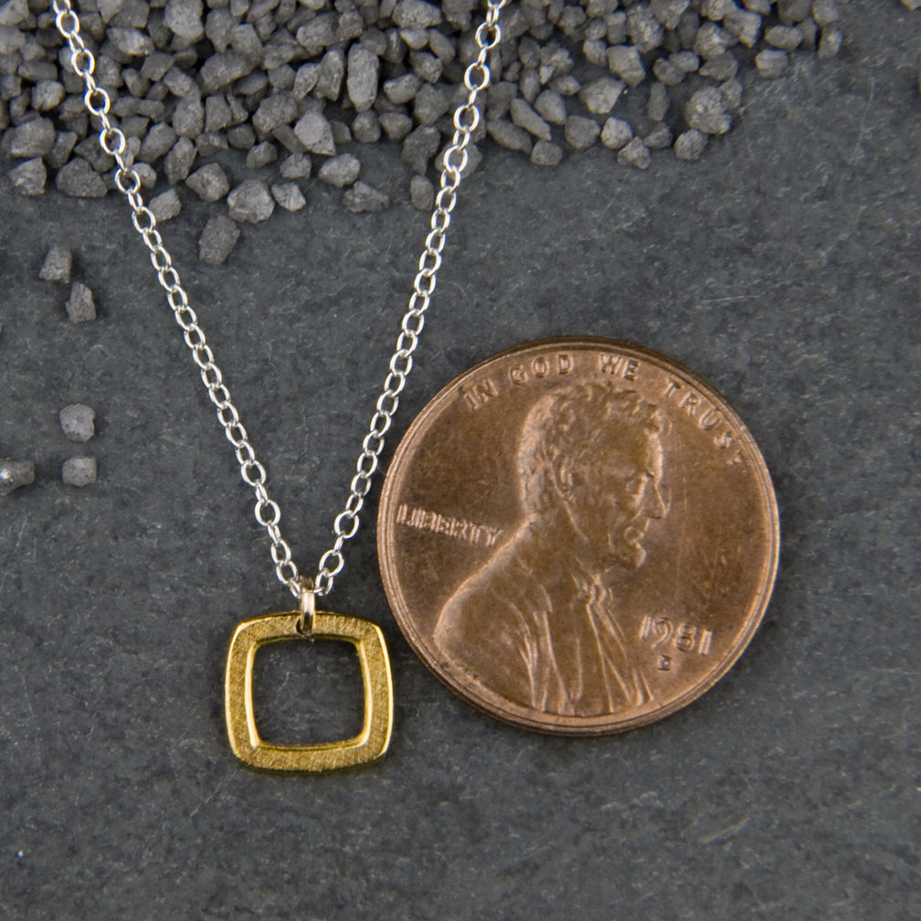 Zina Kao Exclusives Necklace: Baby Geo: Tiny Square, Gold with Silver Chain
