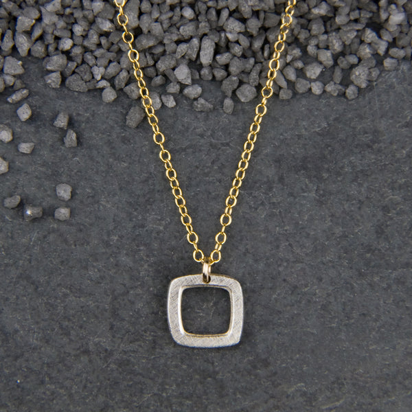 Zina Kao Exclusives Necklace: Baby Geo: Tiny Square, Silver with Gold Chain