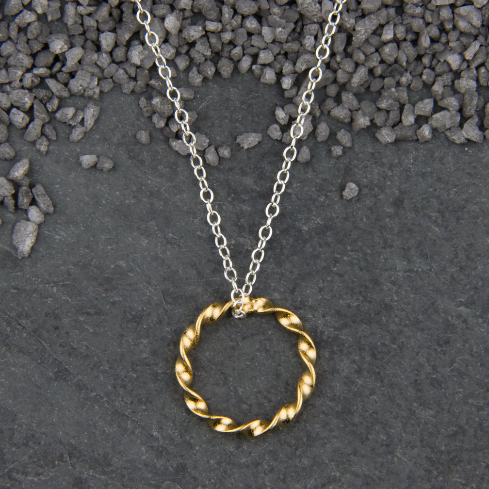 Zina Kao Exclusives Necklace: Circlet Twist, Gold with Silver Chain