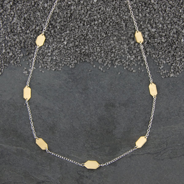 Zina Kao Exclusives Necklace: Seven Linked Small Diamond Points, Gold with Silver Chain