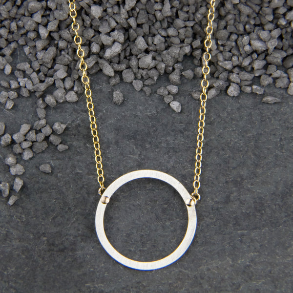 Zina Kao Exclusives Necklace: Just Flat Rings, Silver with Gold Chain