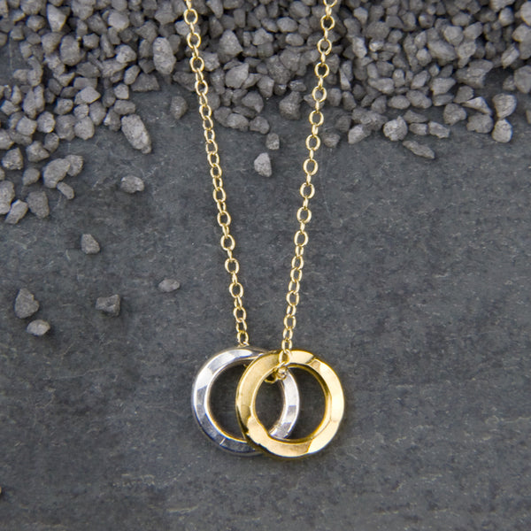 Zina Kao Exclusives Necklace: Double Threaded Hammered Ring, Mostly Gold