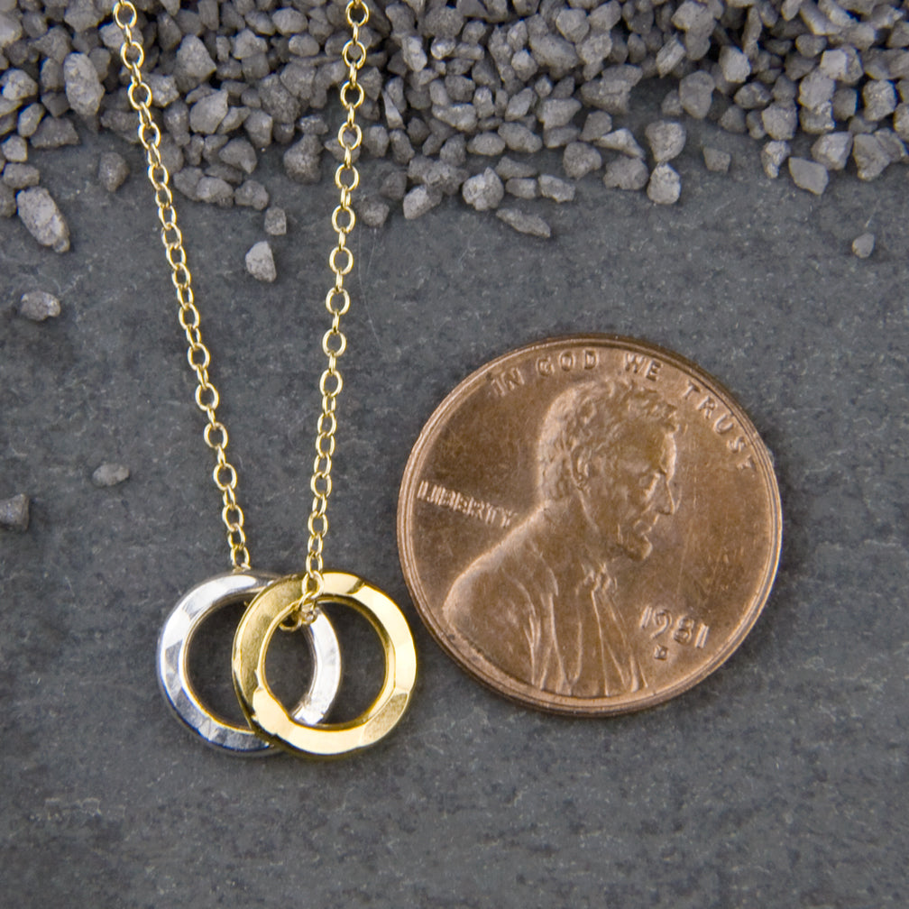 Zina Kao Exclusives Necklace: Double Threaded Hammered Ring, Mostly Gold