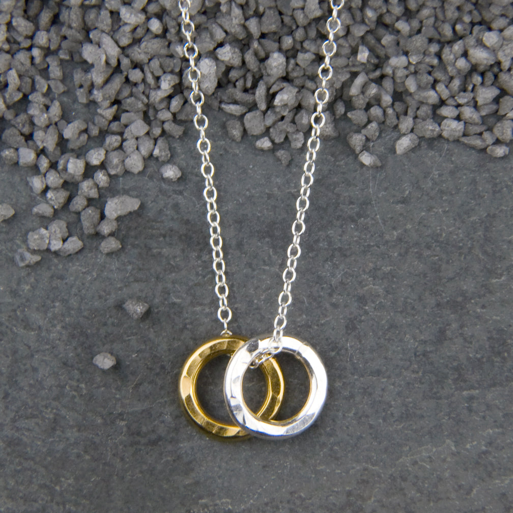 Zina Kao Exclusives Necklace: Double Threaded Hammered Ring, Mostly Silver