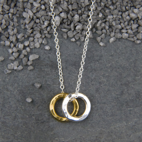 Zina Kao Exclusives Necklace: Double Threaded Hammered Ring, Mostly Silver