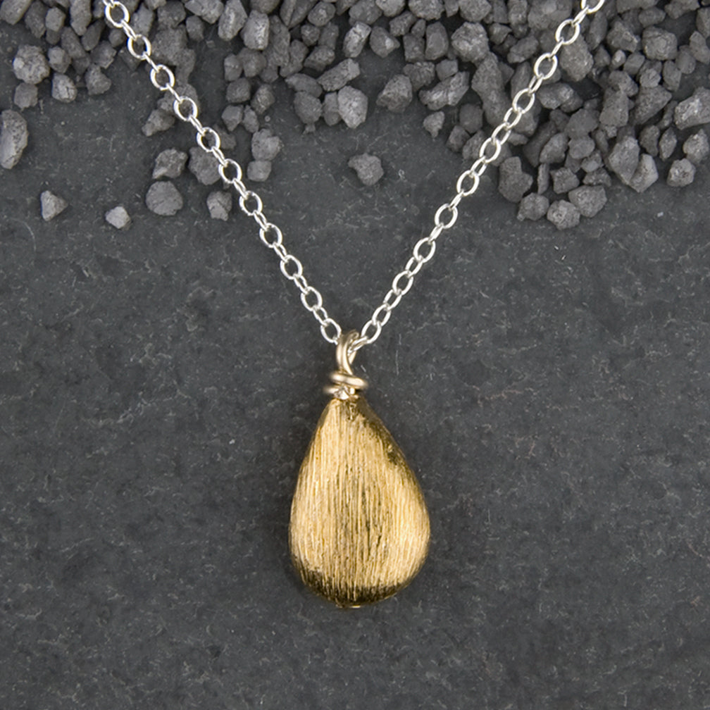 Zina Kao Exclusives Necklace: Brushed Teardrop, Gold with Silver Chain