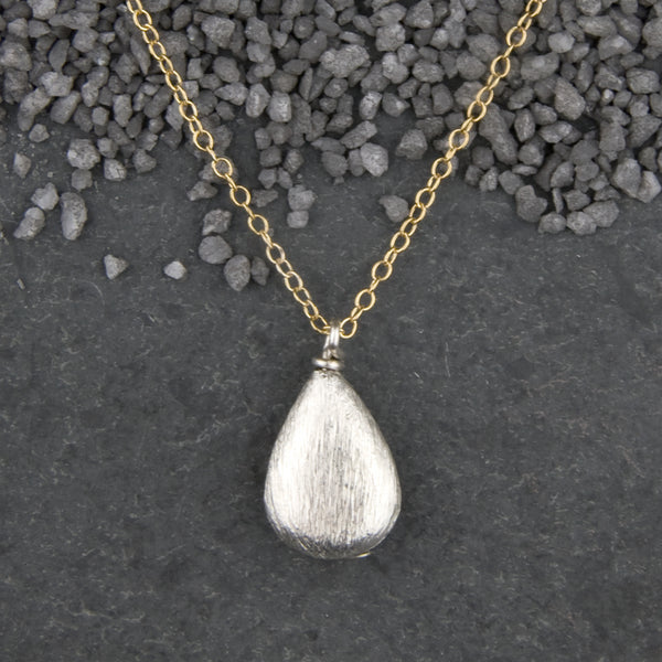 Zina Kao Exclusives Necklace: Brushed Teardrop, Silver with Gold Chain