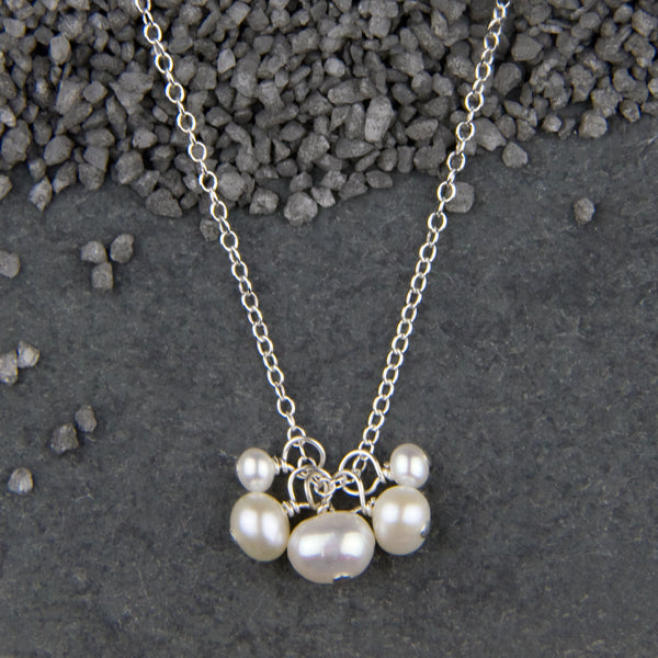 Zina Kao Exclusives Necklace: Multi Pearl Cluster, Silver