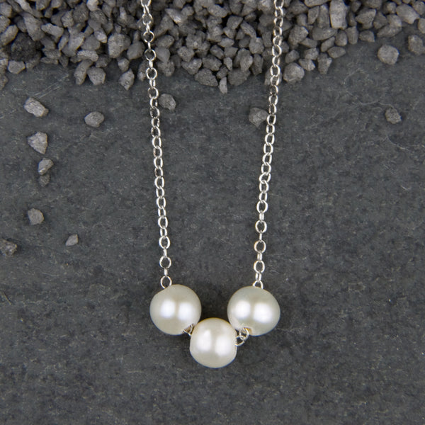 Zina Kao Exclusives Necklace: Threaded Three Pearl, Silver
