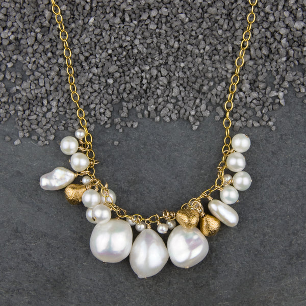 Zina Kao Exclusives Necklace: Pearl & Micropear Bib, Gold