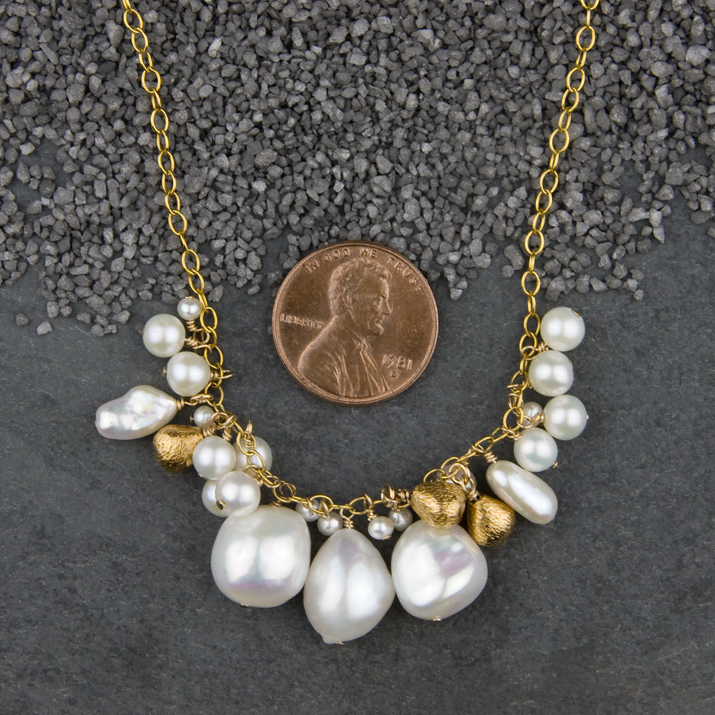 Zina Kao Exclusives Necklace: Pearl & Micropear Bib, Gold