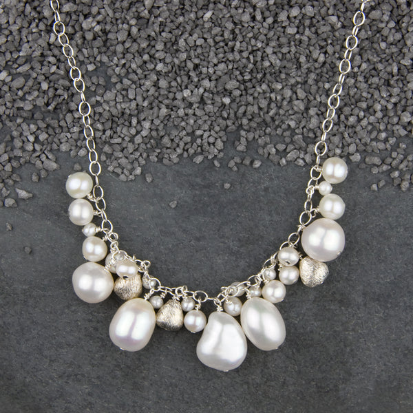 Zina Kao Exclusives Necklace: Pearl & Micropear Bib, Silver