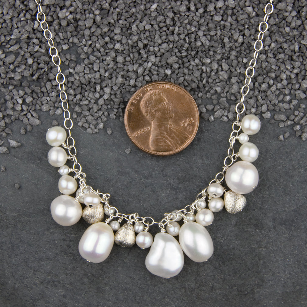 Zina Kao Exclusives Necklace: Pearl & Micropear Bib, Silver