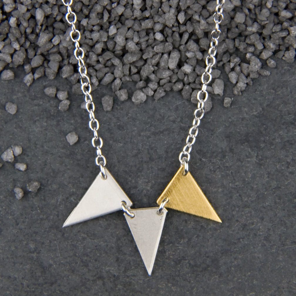 Zina Kao Exclusives Necklace: Three Triangle, Mostly Silver
