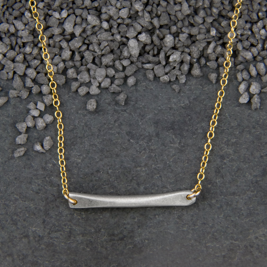 Zina Kao Exclusives Necklace: Thin Stick Horizontal, Silver with Gold Chain